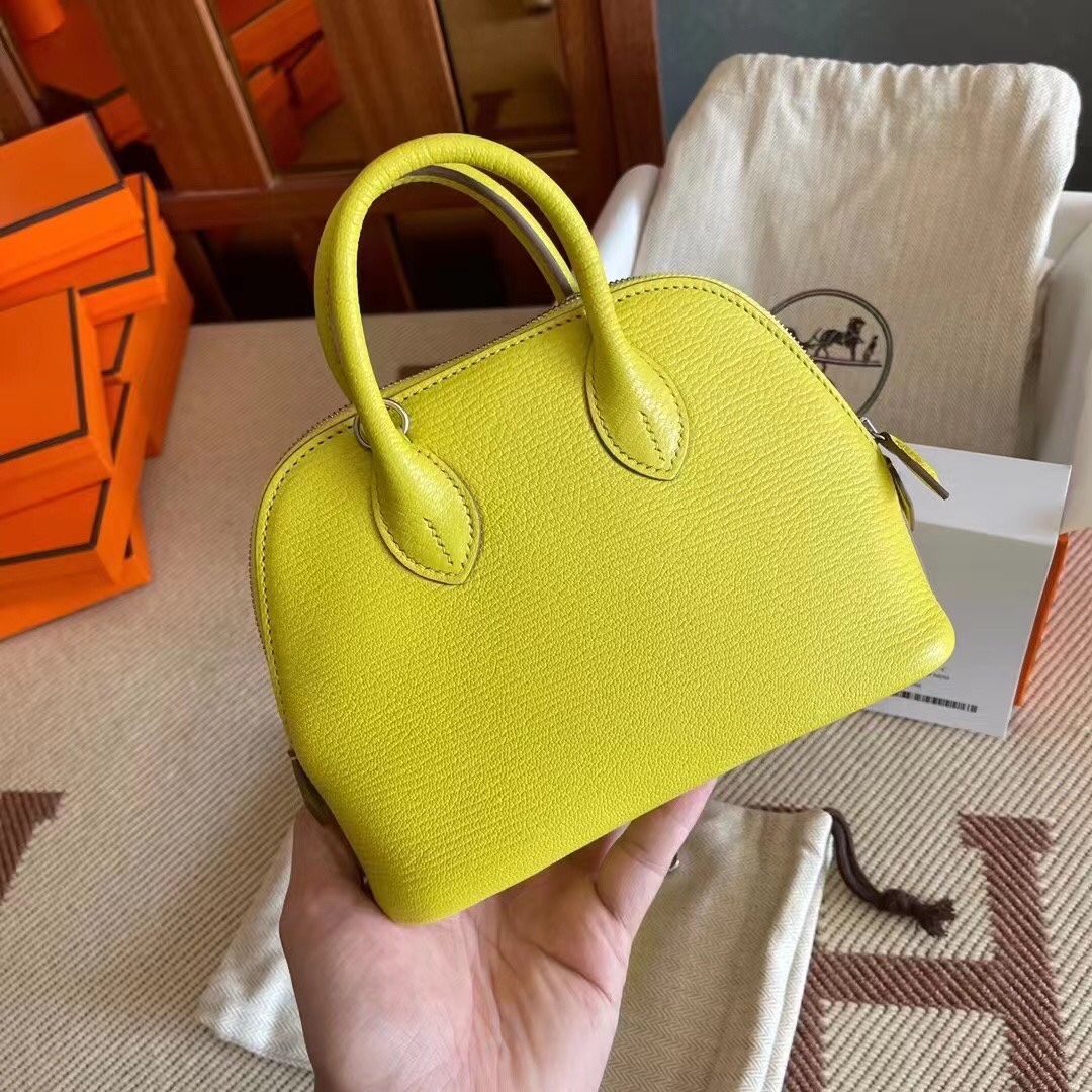 Hermes Bolide 1923 Mini Handbag Shoulder Bag In Yellow Evercolor Leather